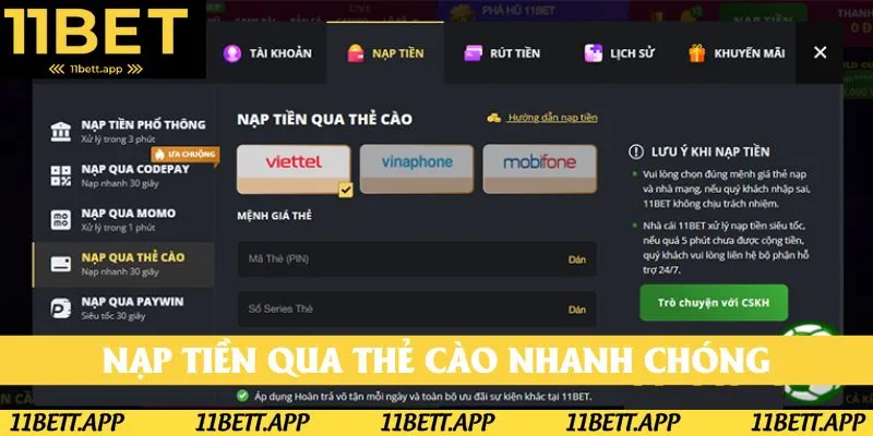 Nạp tiền qua thẻ cào tiện lợi nhất